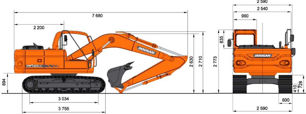 Схема Гусеничный экскаватор Develon (Doosan) DX400LC-7B